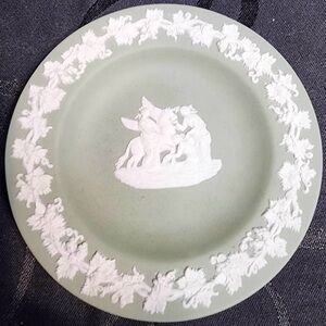 Vintage Wedgwood Sage Green  Jasperware Pegasus and Muses Round Trinket Pin Tray